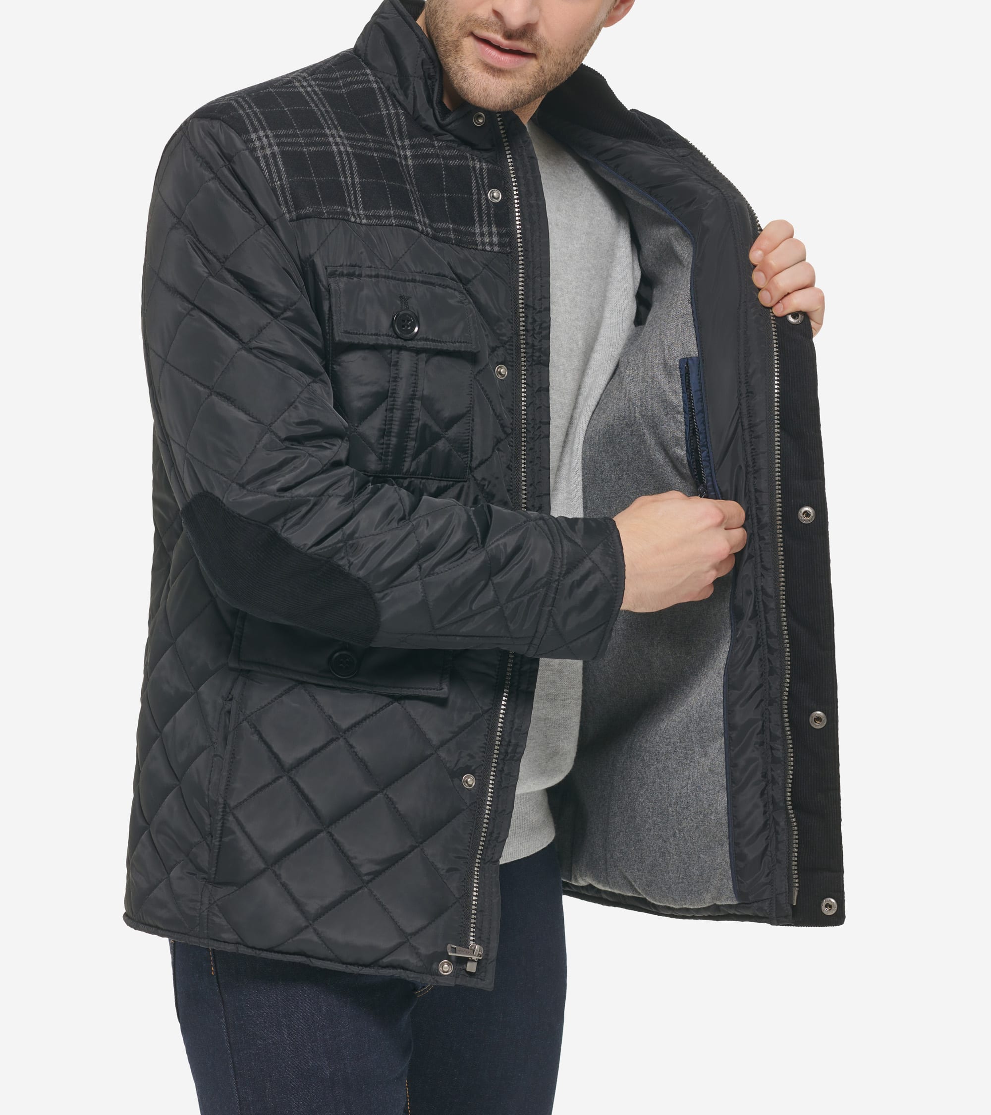 Men's Mix Media Diamond Quilted Jacket - Image 3