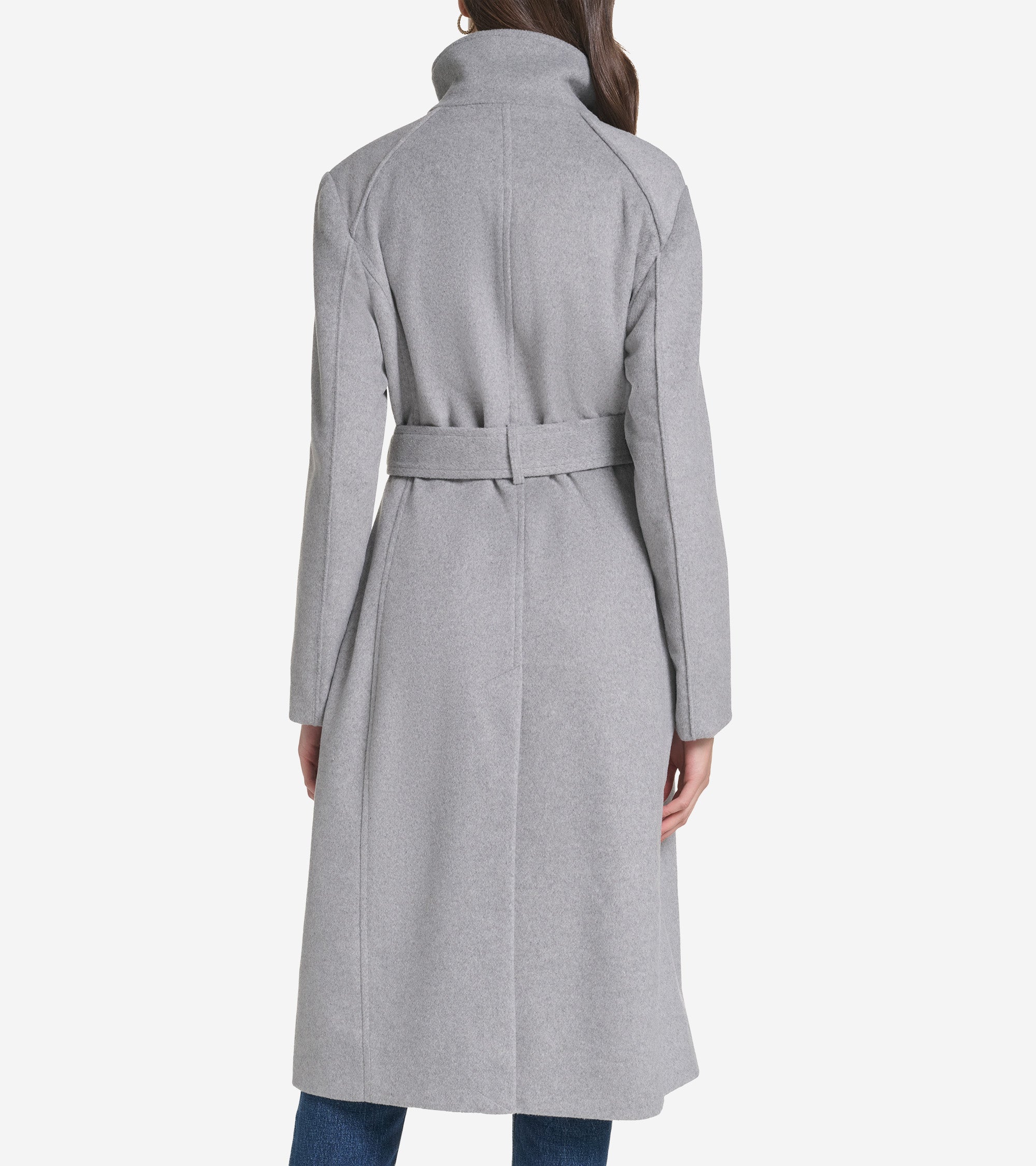 Women's Zip Up Closure Asymmetric Slick Wool Belted Coat - Image 2