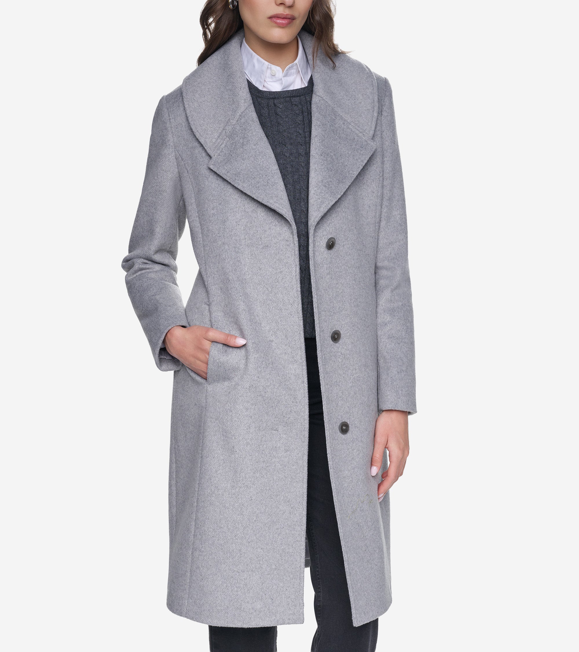 Women's Slick Wool Draped Collar Coat