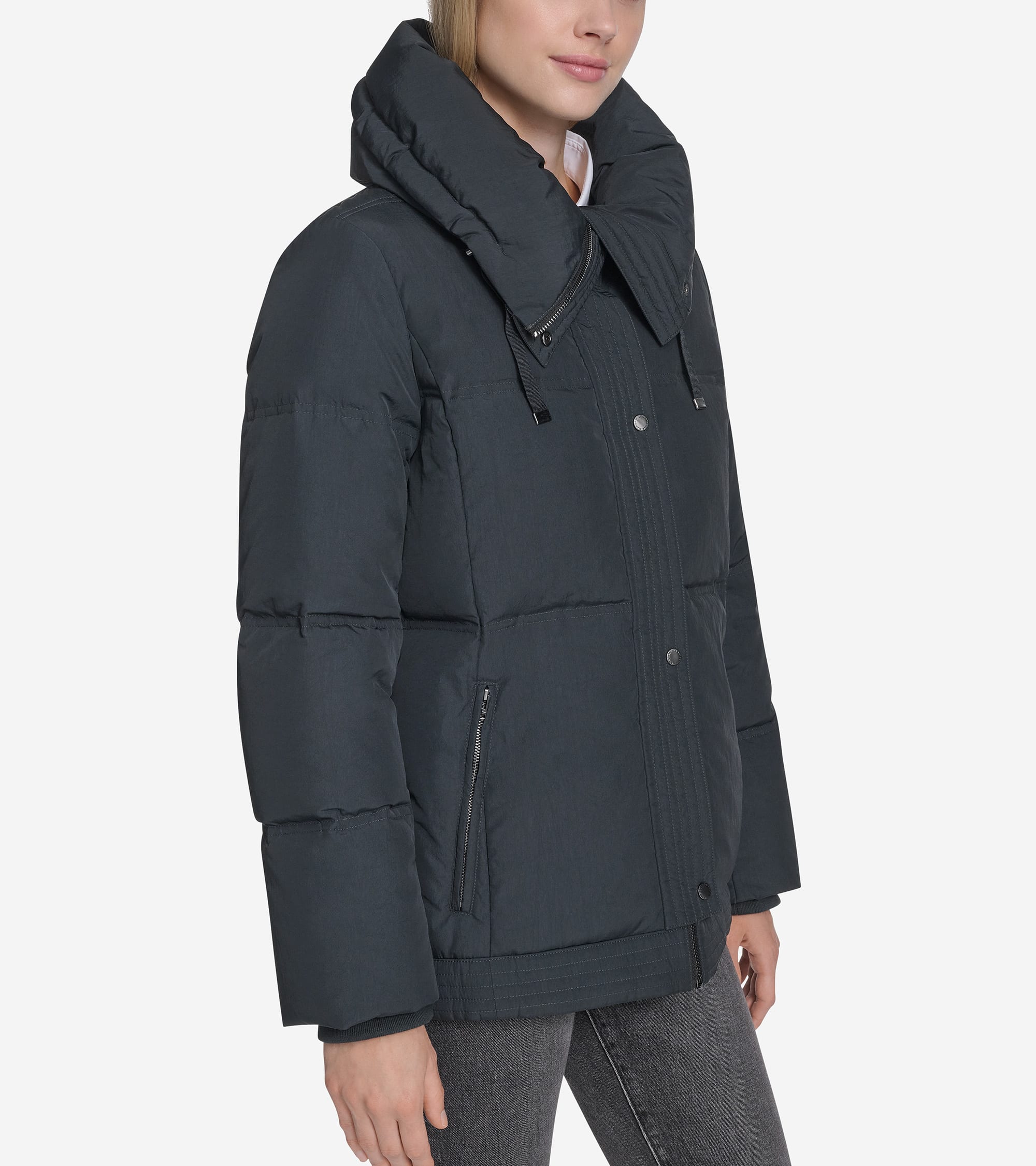 Women's Twill Nylon Down Jacket with Trapunto Stitch Details
