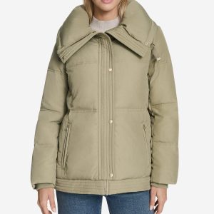 Women's Twill Nylon Down Jacket with Trapunto Stitch Details