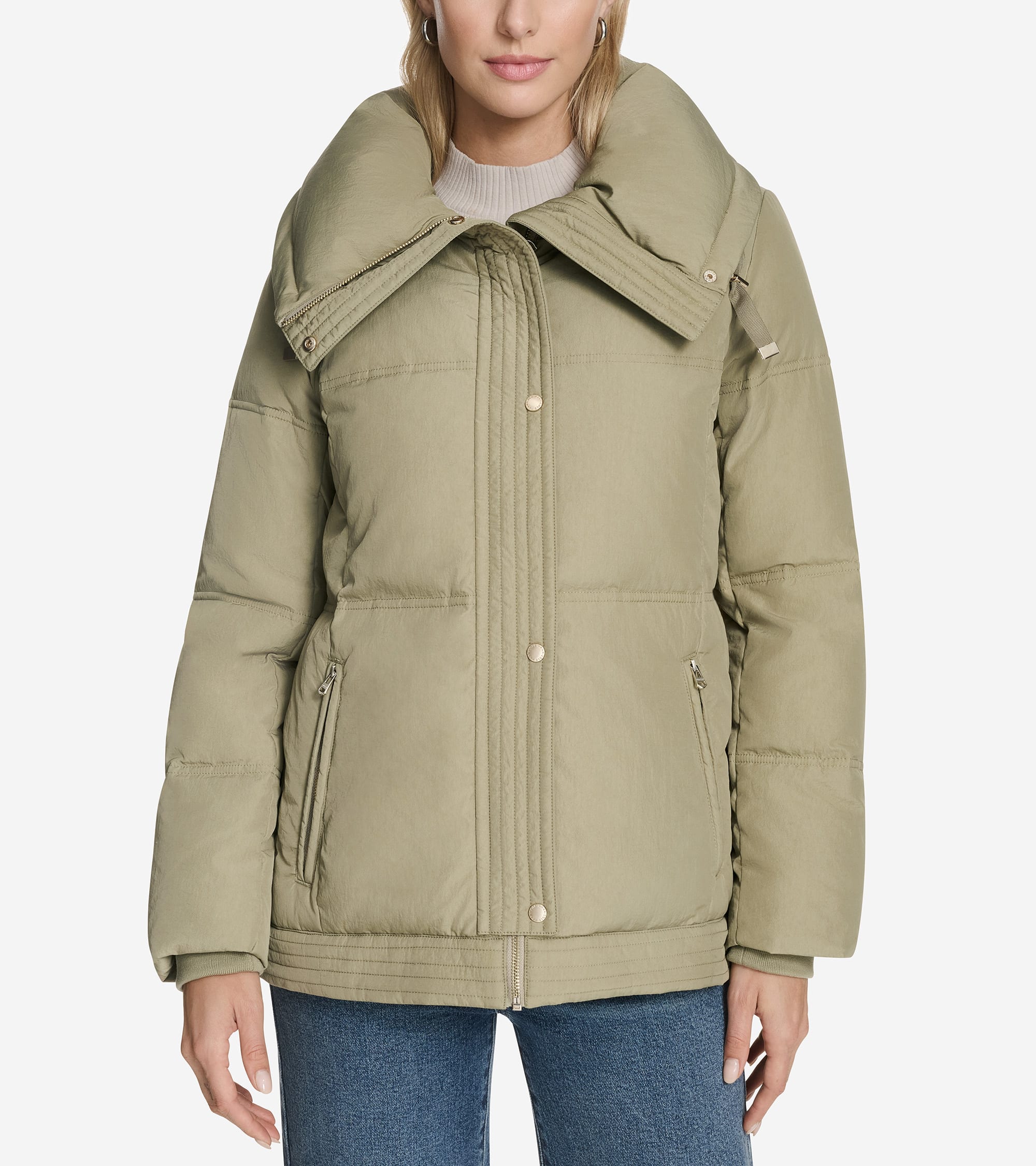 Women's Twill Nylon Down Jacket with Trapunto Stitch Details