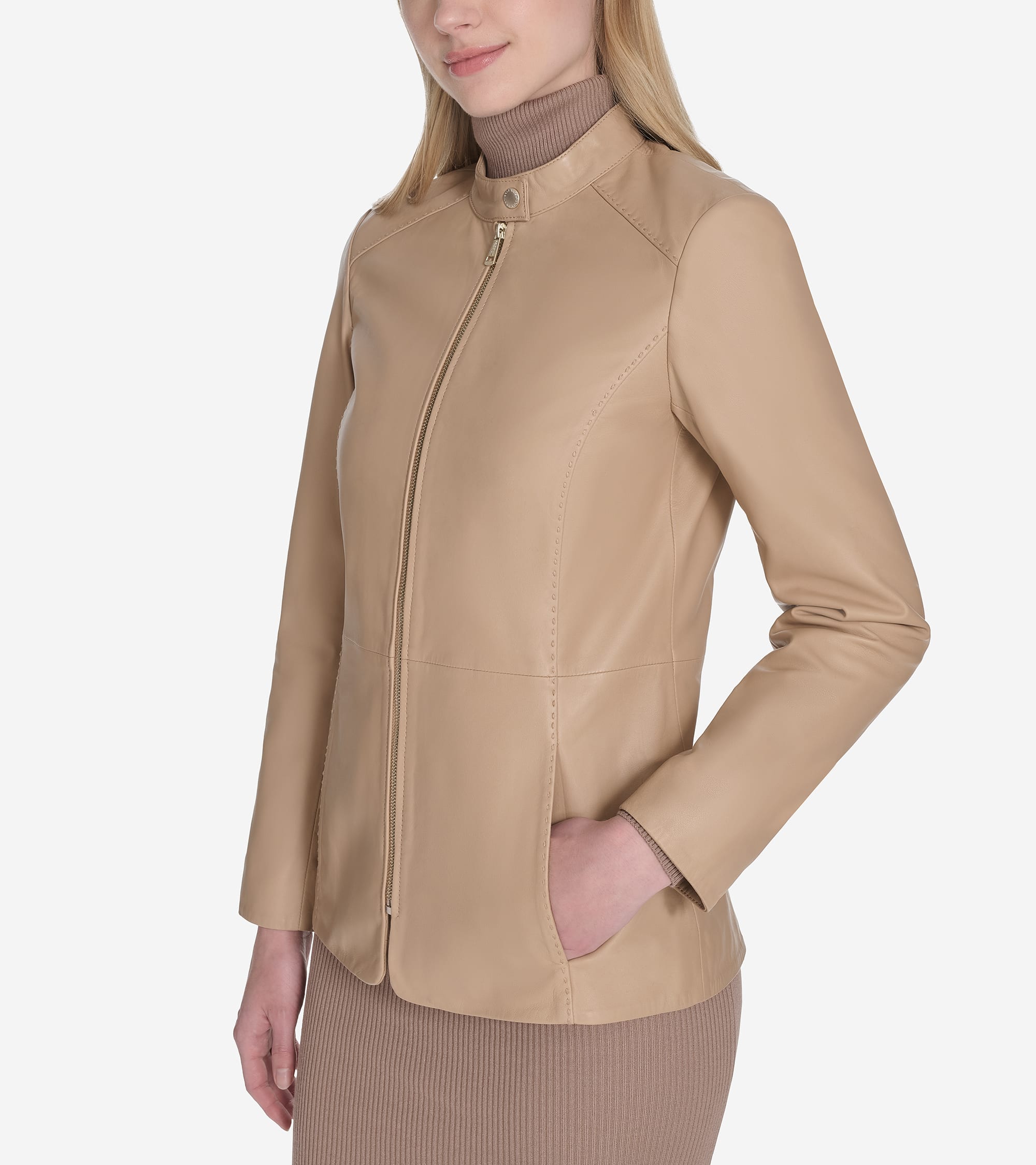 Women's Stand Collar Leather Jacket
