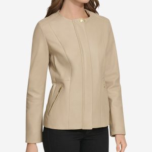 Women's Collarless Leather Jacket