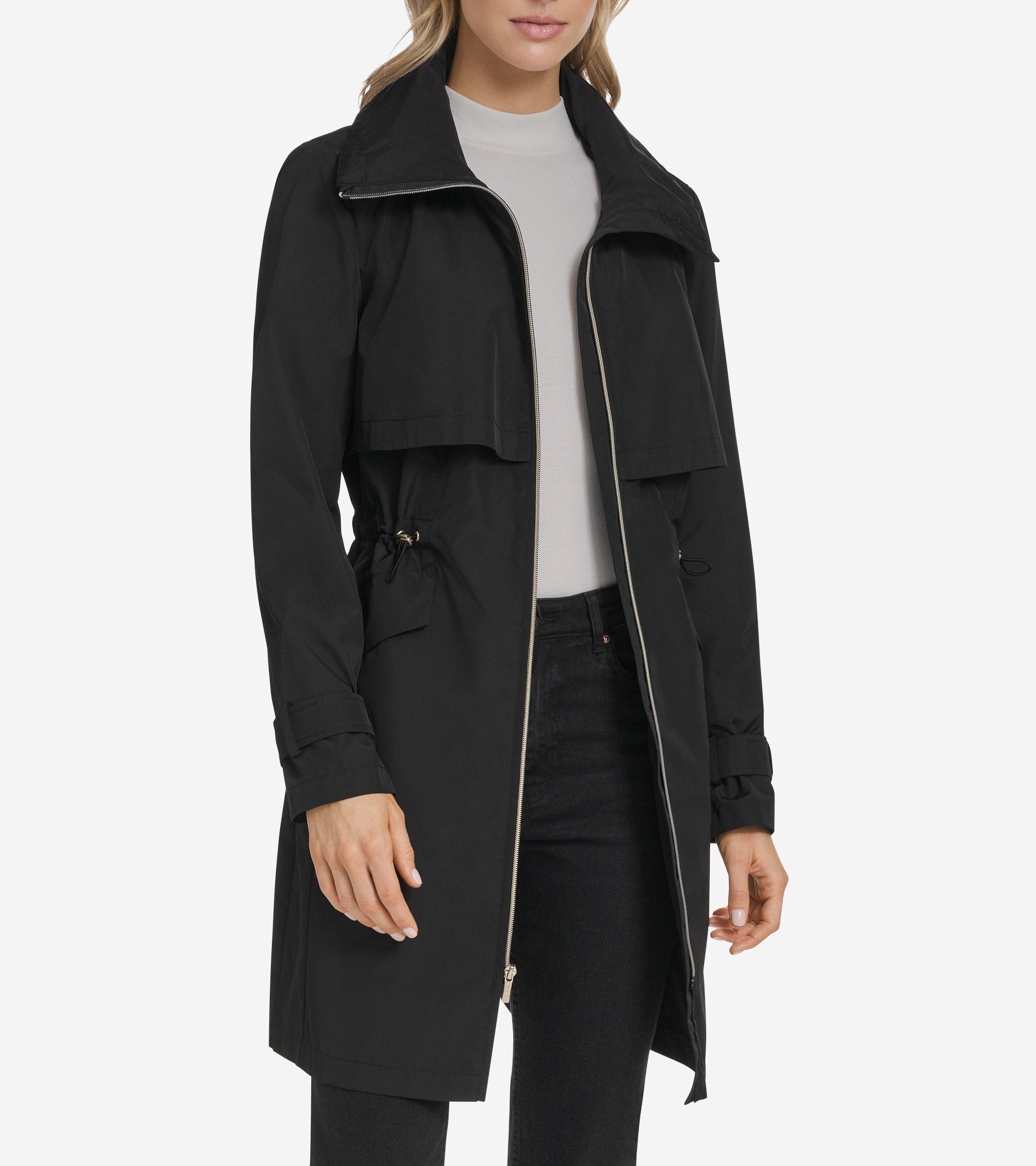 Women's Zip Up Trench Coat with Stow Away Hood