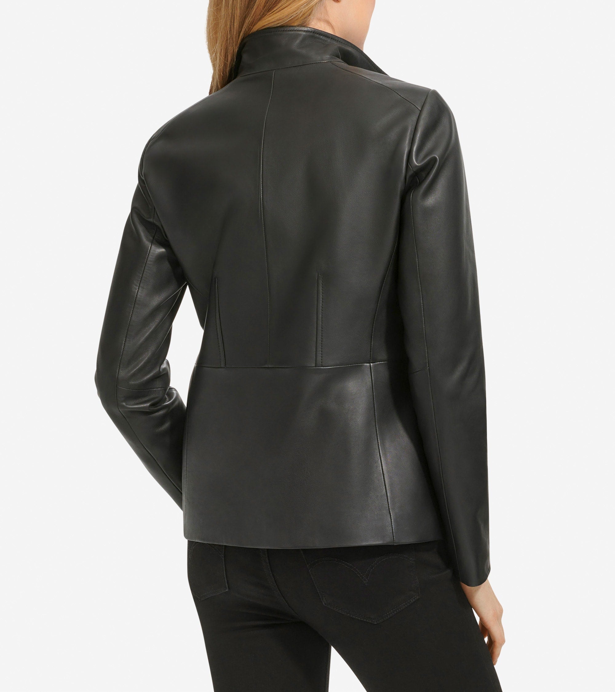 Women's Wing Collar Zip Up Leather Jacket - Image 2