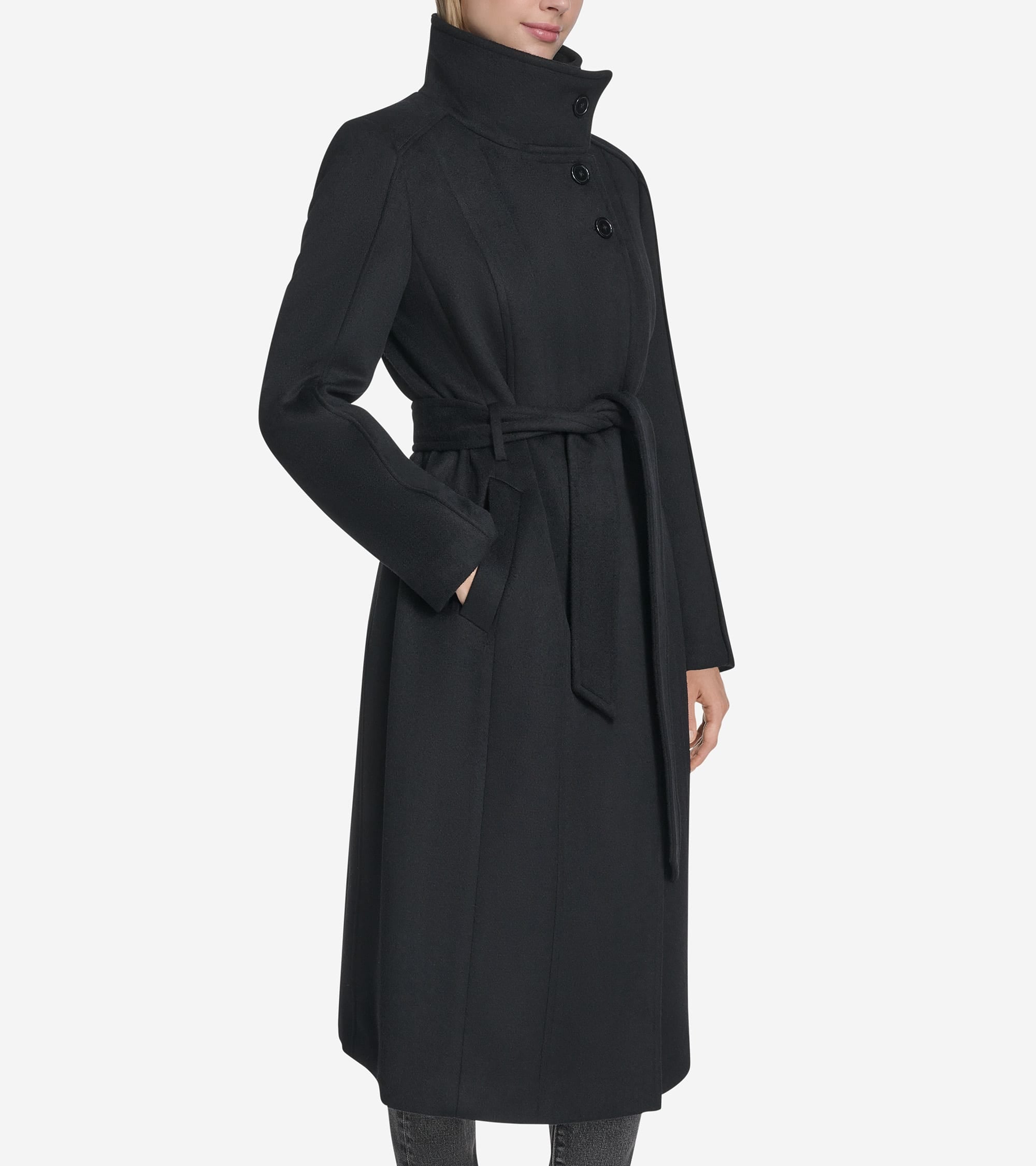 Women's Slick Wool Belted Coat - Image 3